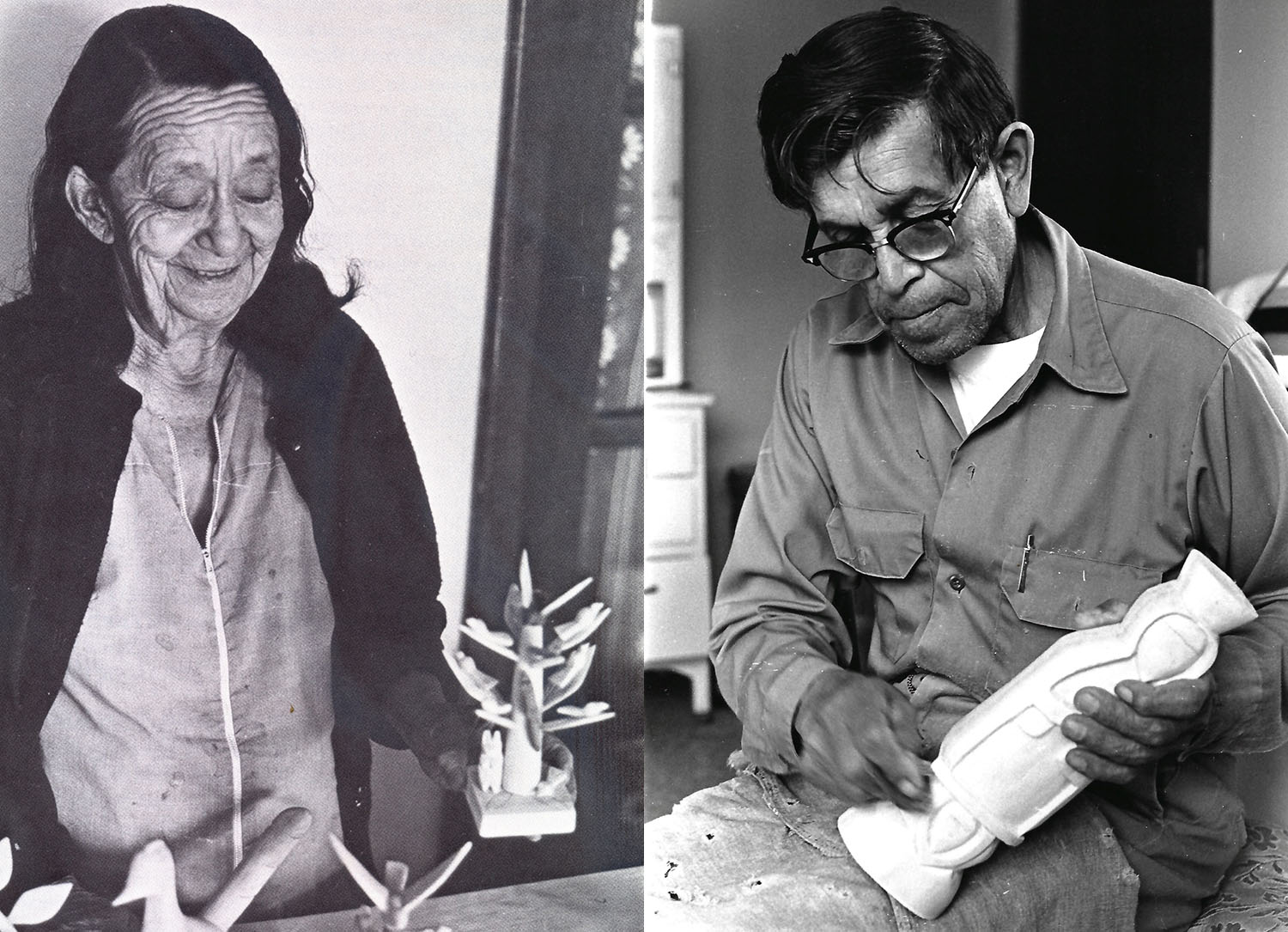 Silvianita (left) and George López, woodcarvers in Cordova, New Mexico. (Photos by Charles Briggs.) Silvianita (left) and George López, woodcarvers in Cordova, New Mexico. (Photos by Charles Briggs.)