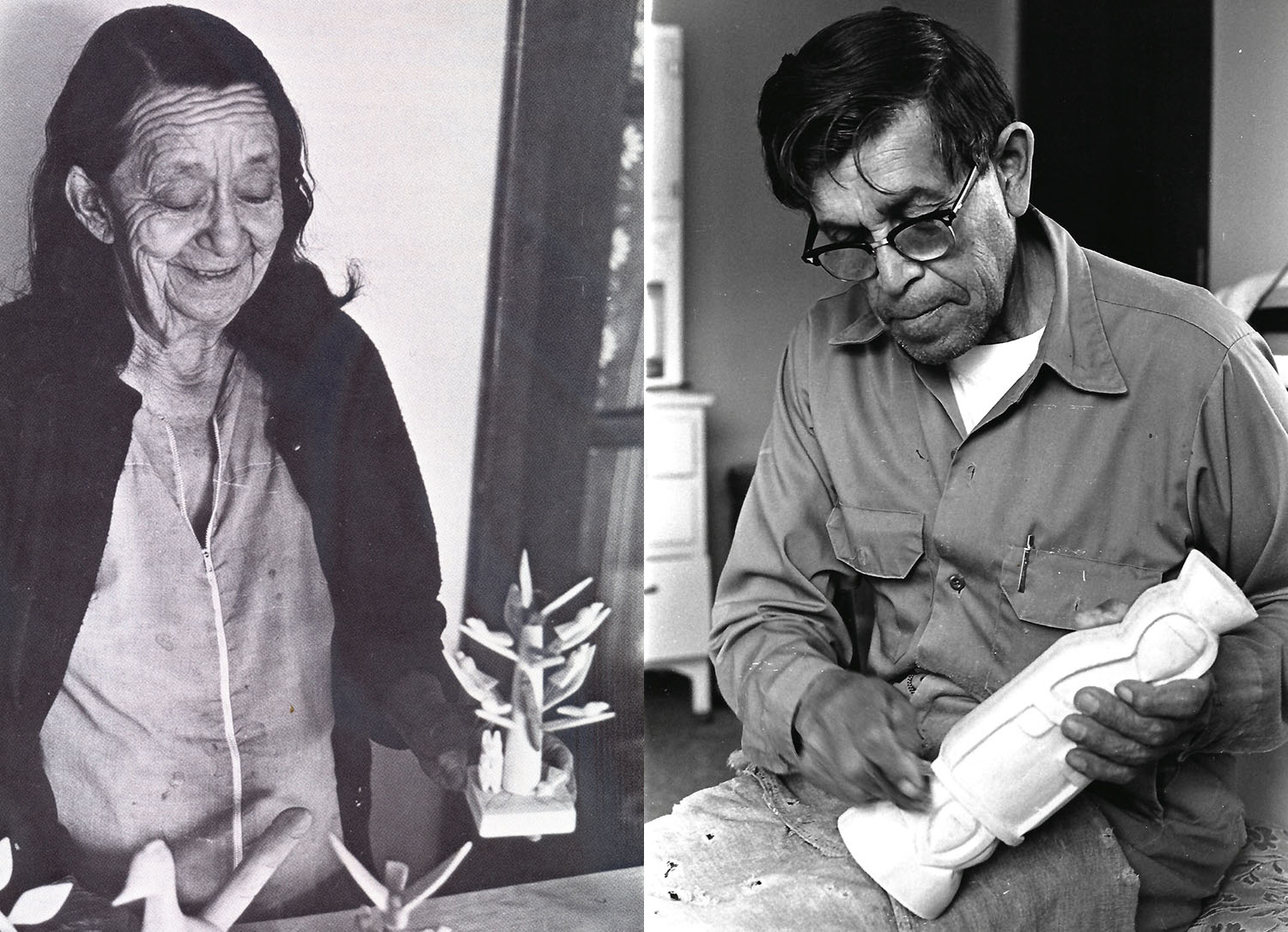 Silvianita (left) and George López, woodcarvers in Cordova, New Mexico. (Photos by Charles Briggs.)
