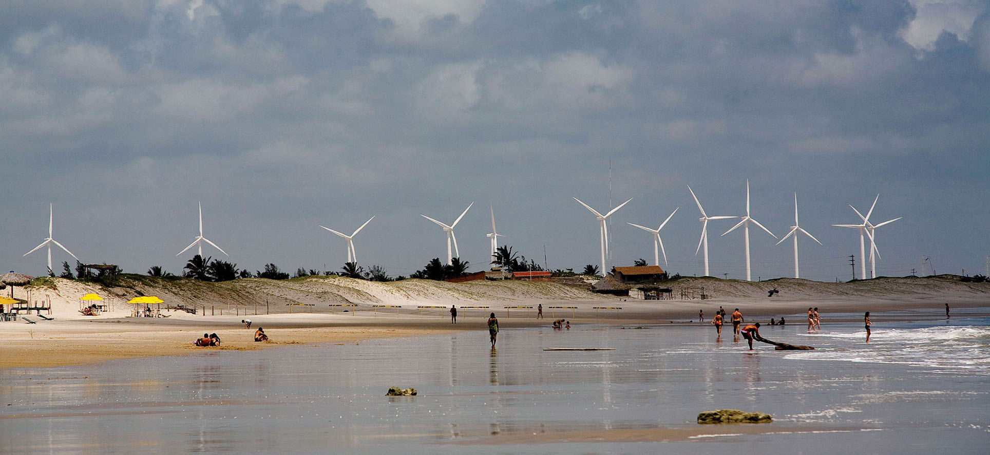 The windmills of a beachfront wind farm in Ceará State, Brazil. (Photo by Ricardo Funari/BrazilPhotos.)