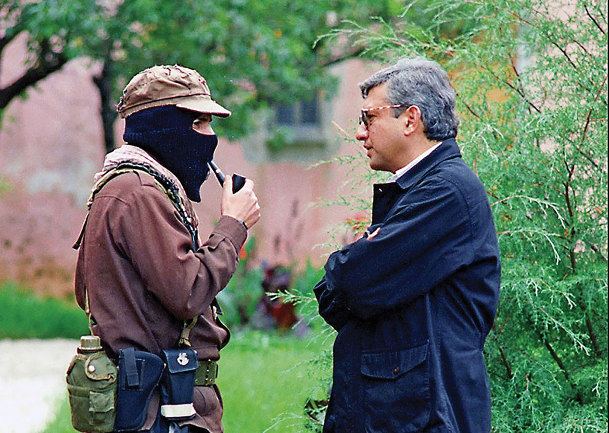 Subcomandante Marcos, Zapatista leader and spokesman, with Andrés Manuel López Obrador in 1996. (Photo from Twitter: @lopezobrador_.)