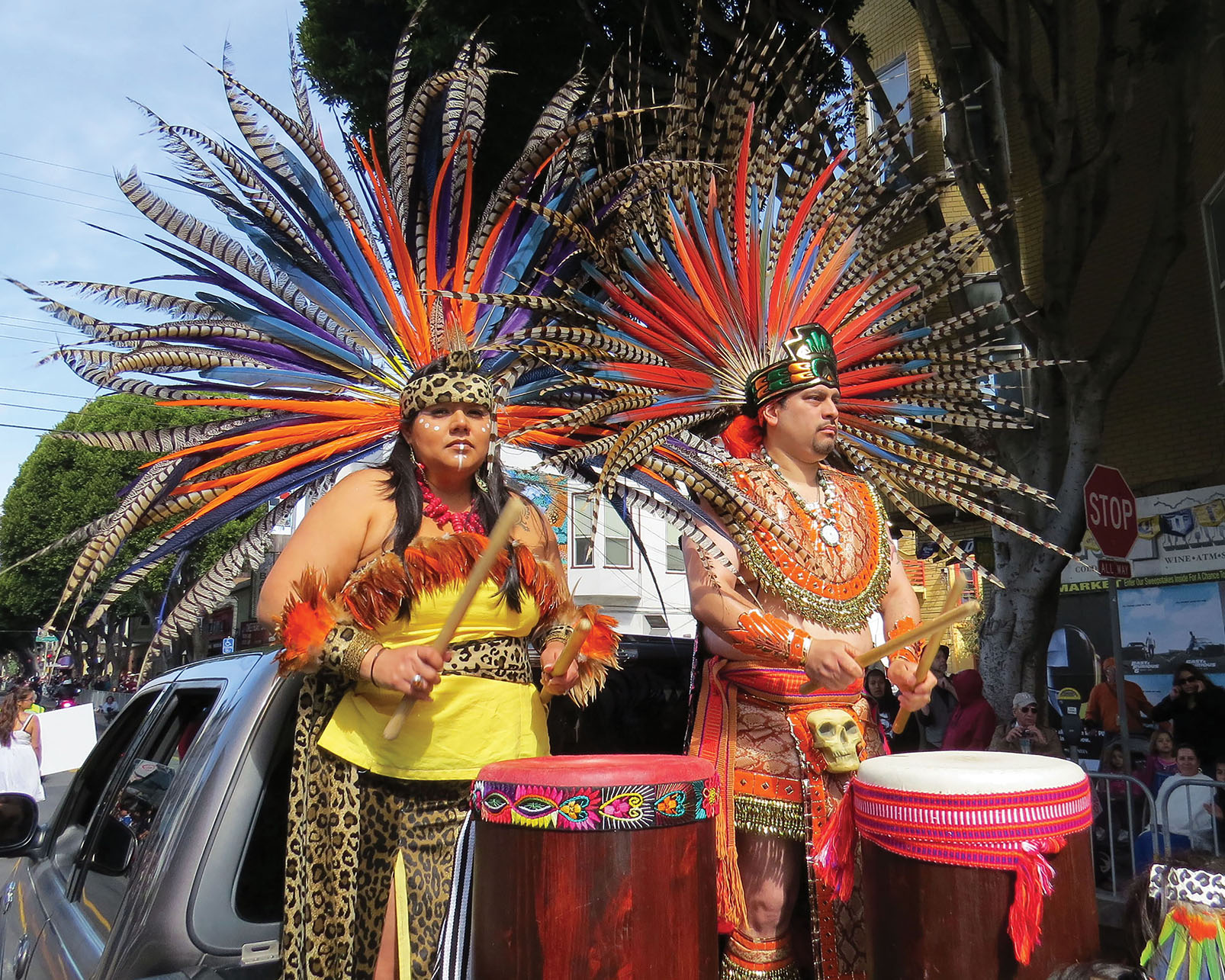 Members of Xiuhcoatl Danza Azteca in San Francisco at the annual Carnaval San Francisco. (Photo by Carnaval.com Studios.)