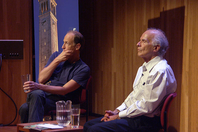 Charles Ferguson takes questions from the audience after the film screening of Time to Choose. (Photo by Andrea Flores.) Charles Ferguson taking questions from the audience, seating next to Harley Shaiken