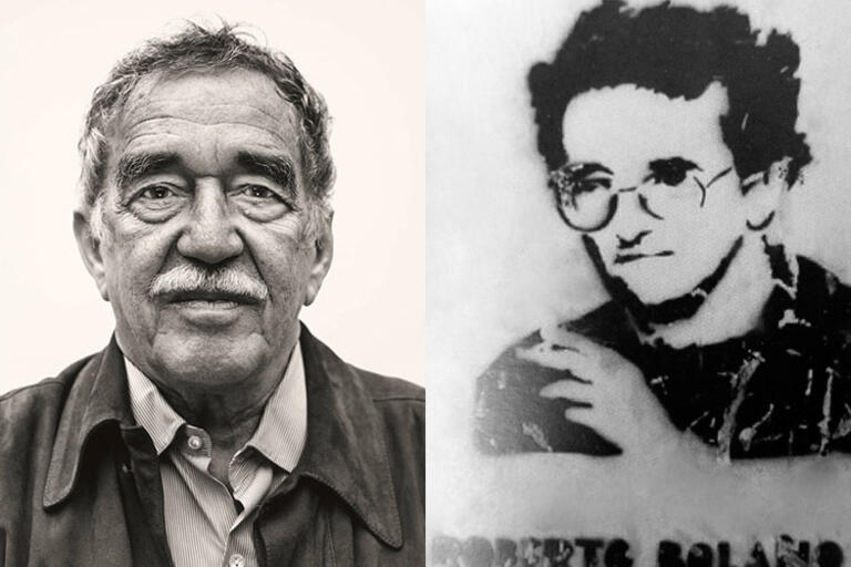 Collage image with two photos Gabriel García Márquez and Roberto Bolaño