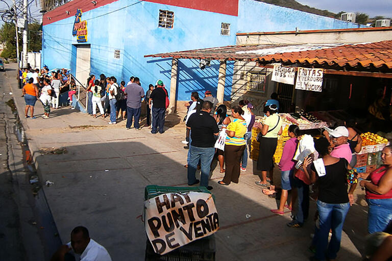 A line outside a food market in Venezuela 