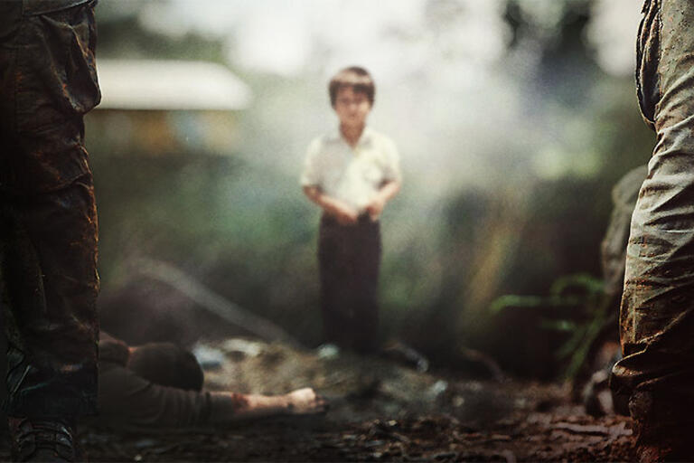 A boy standing up. Promotional image for "Finding Oscar"