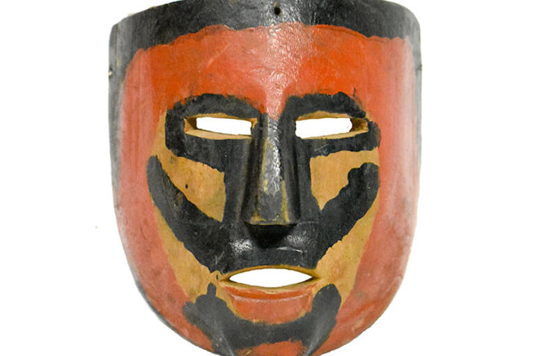 Red and black mask from Mexico, 20th Century, Polychrome paint on wood.