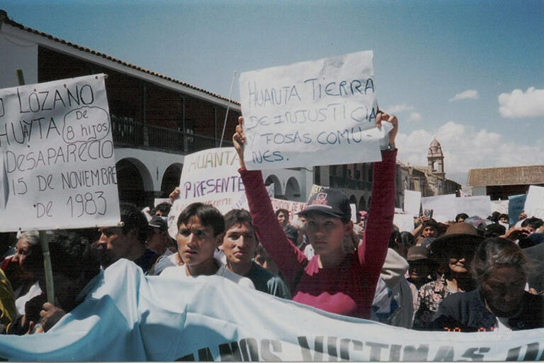 Families of the disappeared demonstrate in Ayacucho, Peru, 2003.