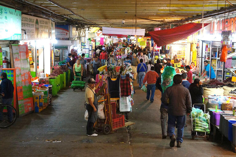 Different practices around markets like this one in Mexico City can align with mediatized fears during an epidemic. (Photo by Bernardo Moreno Peniche.)