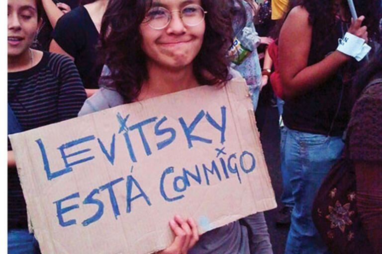 Levitsky became famous during the second round of the election for saying, “We may have doubts about Humala, but we have proof about Keiko.” A student at an anti-Keiko Fujimori rally agrees. (Photo courtesy of Steven Levitsky.)
