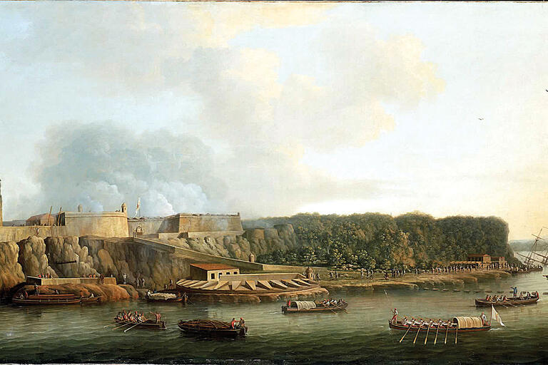 “The Capture of Havana, 1762:  The Morro Castle and the Boom Defense Before the Attack.” Painting by Dominic Serres the Elder. (Image from Wikimedia Commons.)