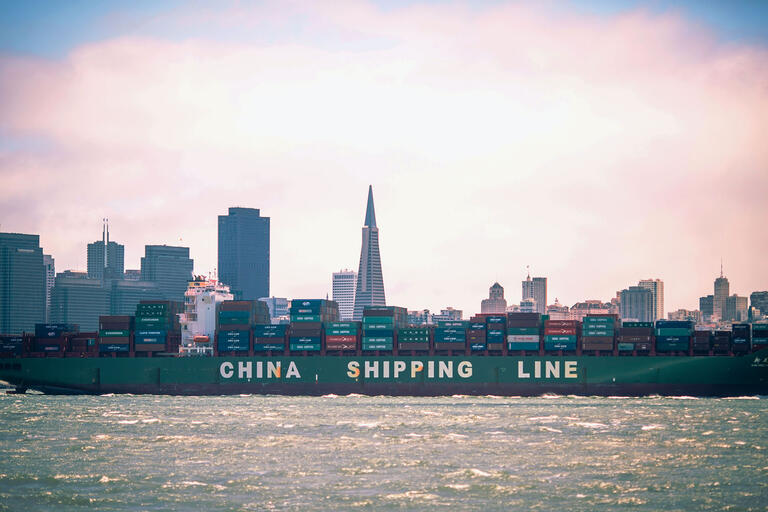 A Chinese container ship in San Francisco Bay: NAFTA negotiators failed to take into account the explosive growth of China’s economy. (Photo by Thomas Hawk.)