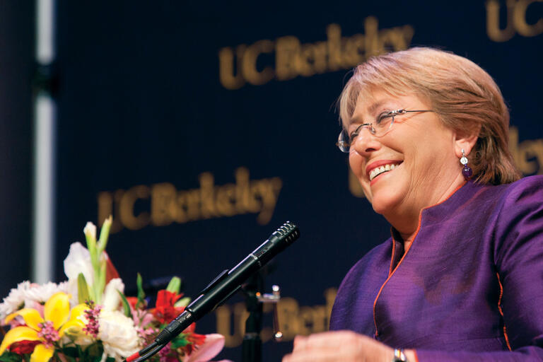 Michelle Bachelet speaks at Berkeley, May 2010. (Photo by Jim Block.)