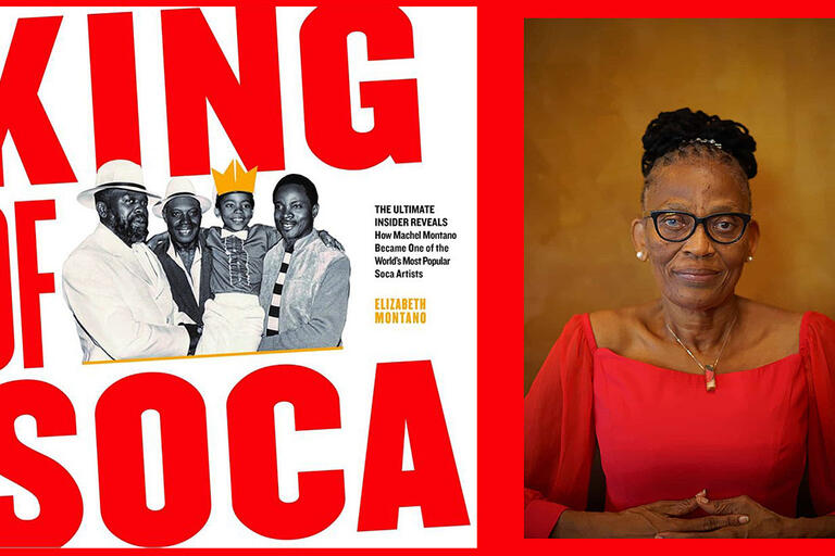 Elizabeth Montano portrait and King of Soca book cover