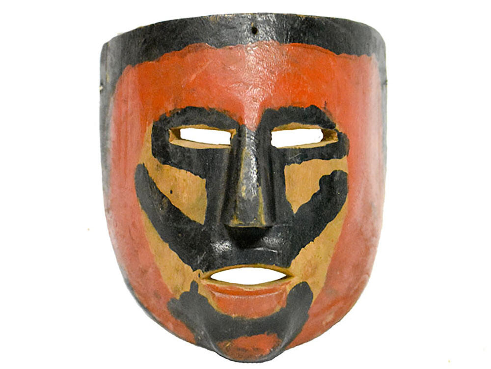 Red and black mask. (Mexico, 20th Century, Polychrome paint on wood.) (Image courtesy of The Mexican Museum.)
