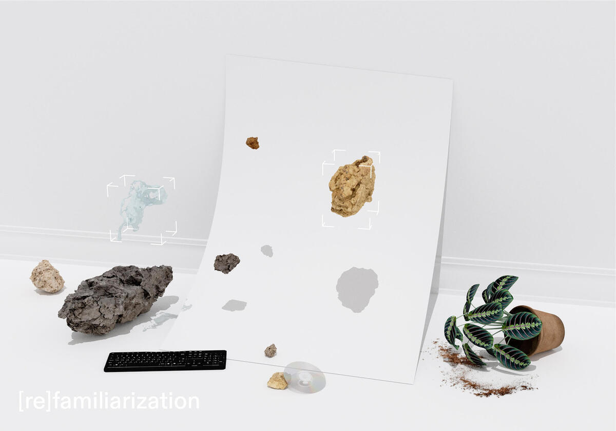 Refamiliarization poster White poster of the exhibition