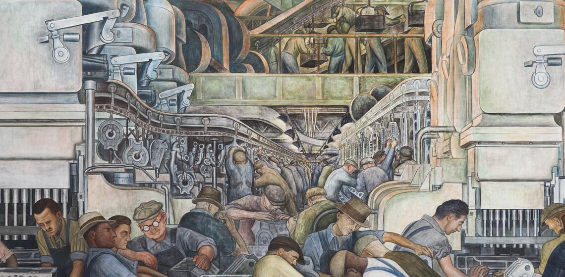 Diego Rivera, “Detroit Industry,” north wall detail, 1932-33, fresco. (Image courtesy of the Detroit Institute of Arts.)