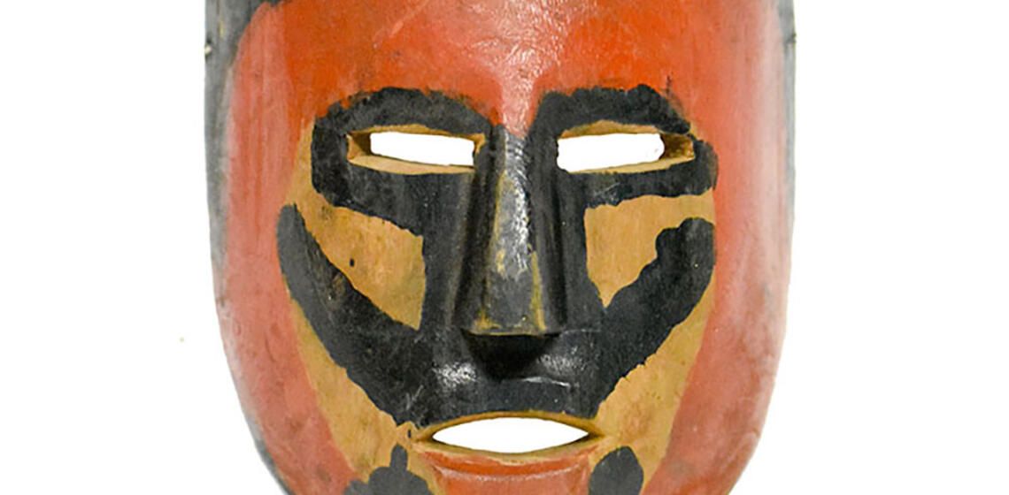 Red and black mask. (Mexico, 20th Century, Polychrome paint on wood.) (Image courtesy of The Mexican Museum.)