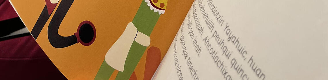 A book in the Nahuatl language, linked to information about FLAS fellowships for 2025-26.