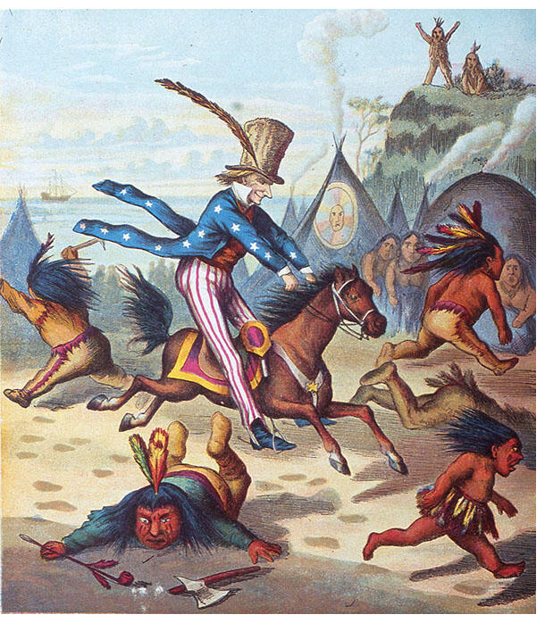  “Uncle Sam scatters the Indians,” 1850. (Image from Getty Images.)