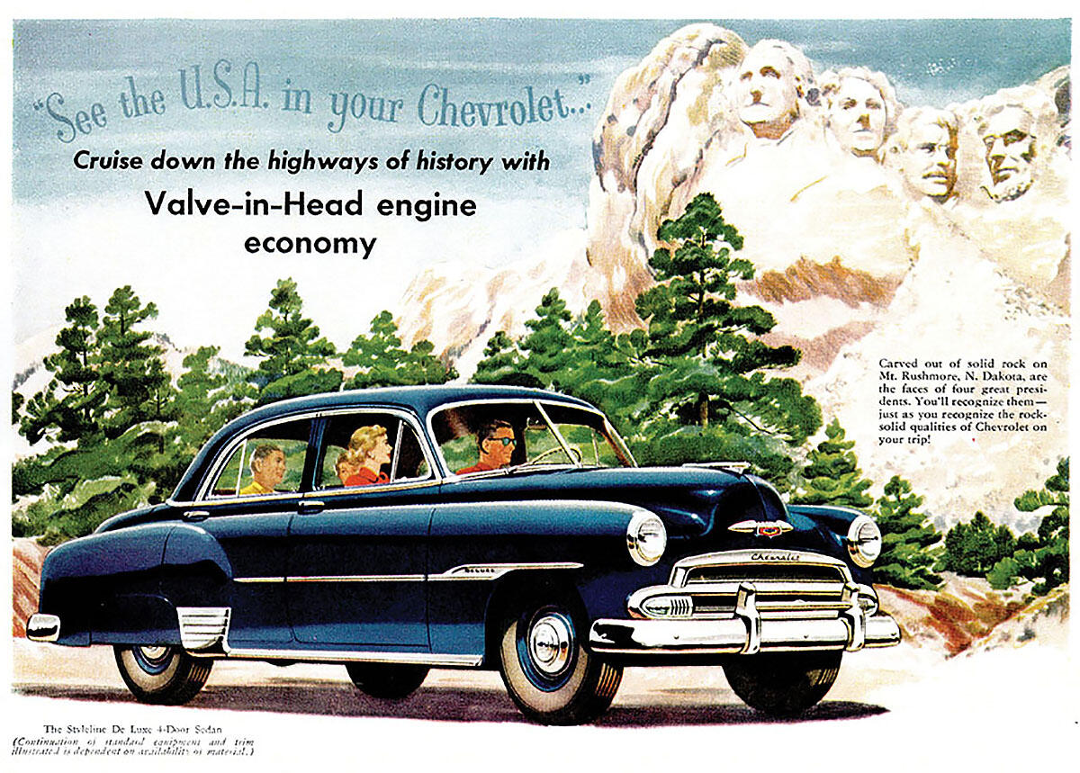 A 1950s "See the USA in your Chevrolet" ad from the heyday of American manufacturing. (Image courtesy of the Michael MacSems Collection.)