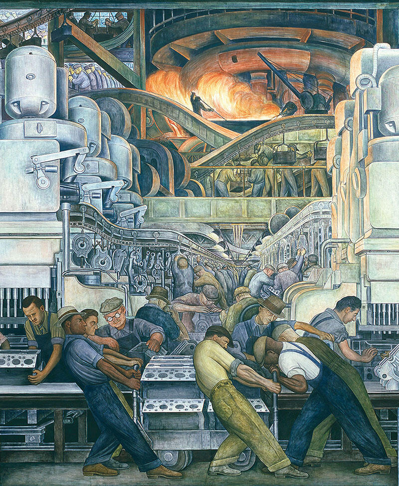 Diego Rivera, “Detroit Industry,” north wall detail, 1932-33, fresco. (Image courtesy of the Detroit Institute of Arts.)
