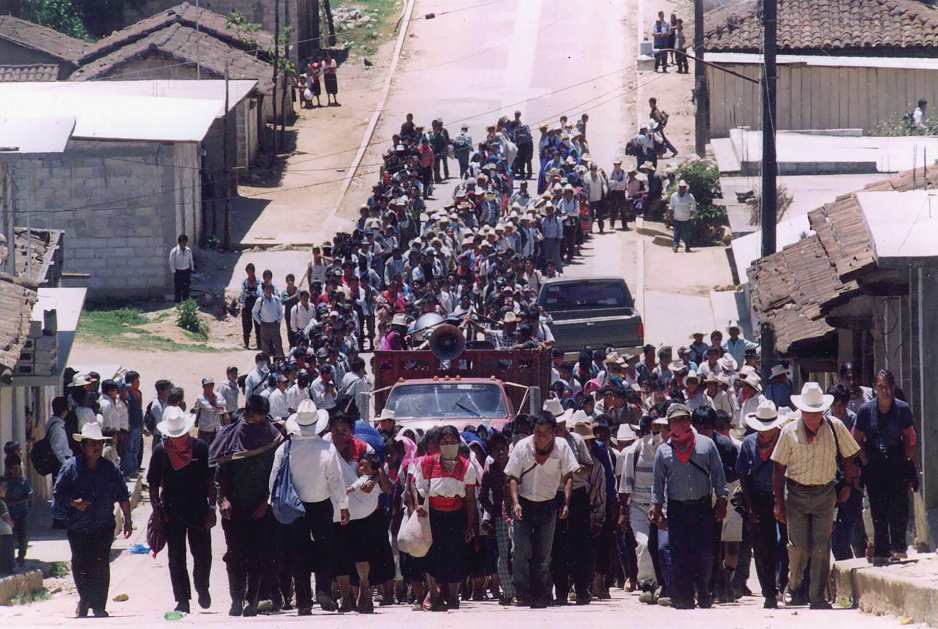 A march by Zapatistas in Chiapas, 1999. (Photo by César Bojórquez.)