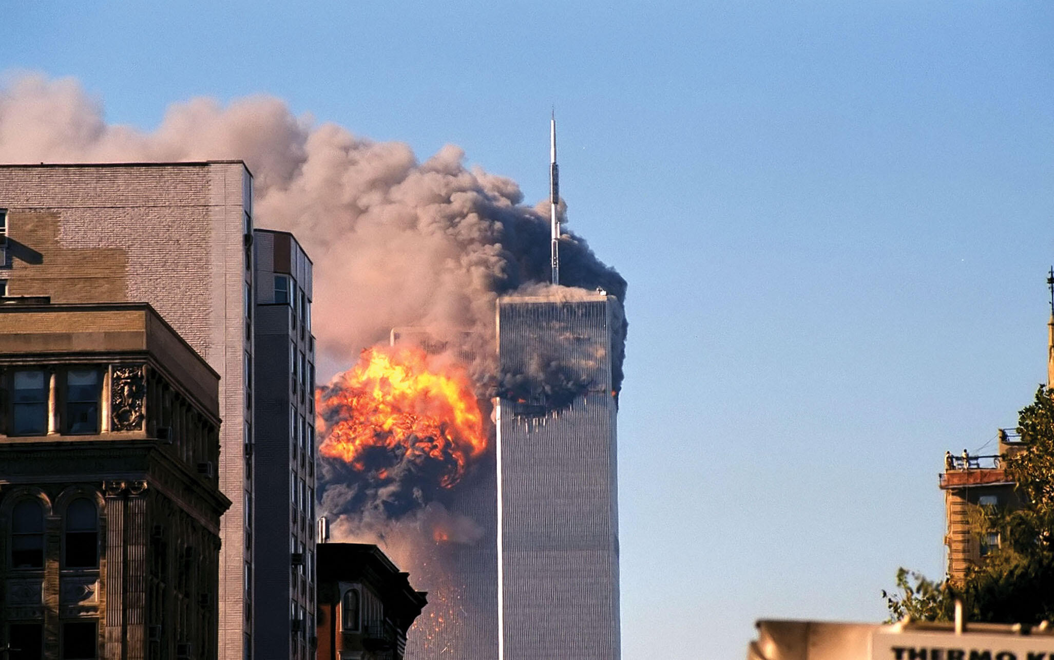 United Flight 175 hits the North Tower of the World Trade Center on September 11, 2001. (Photo by Robert J. Fisch.)