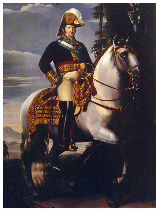An equestrian portrait of King Ferdinand VII of Spain. (Portrait by Vincente Lopez Portana, 1829; image from Paliano/Wikimedia Commons.)