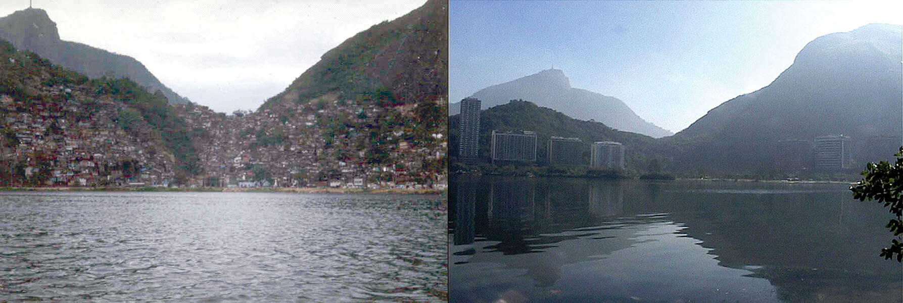 A shot of Catacumba in 1969 (left), and the site in the 1990s, after the favela's "disappearance"/forced removal. (Photos courtesy of Janice Perlman.)