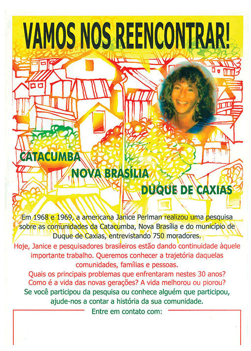 A flyer Perlman used to reconnect with favela residents after 30 years. (Image courtesy of Janice Perlman.)