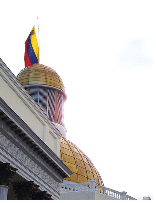 A flag flies atop the dome of the Venezuelan capitol building. (Photo by Cristobal Alvarado Minic.)