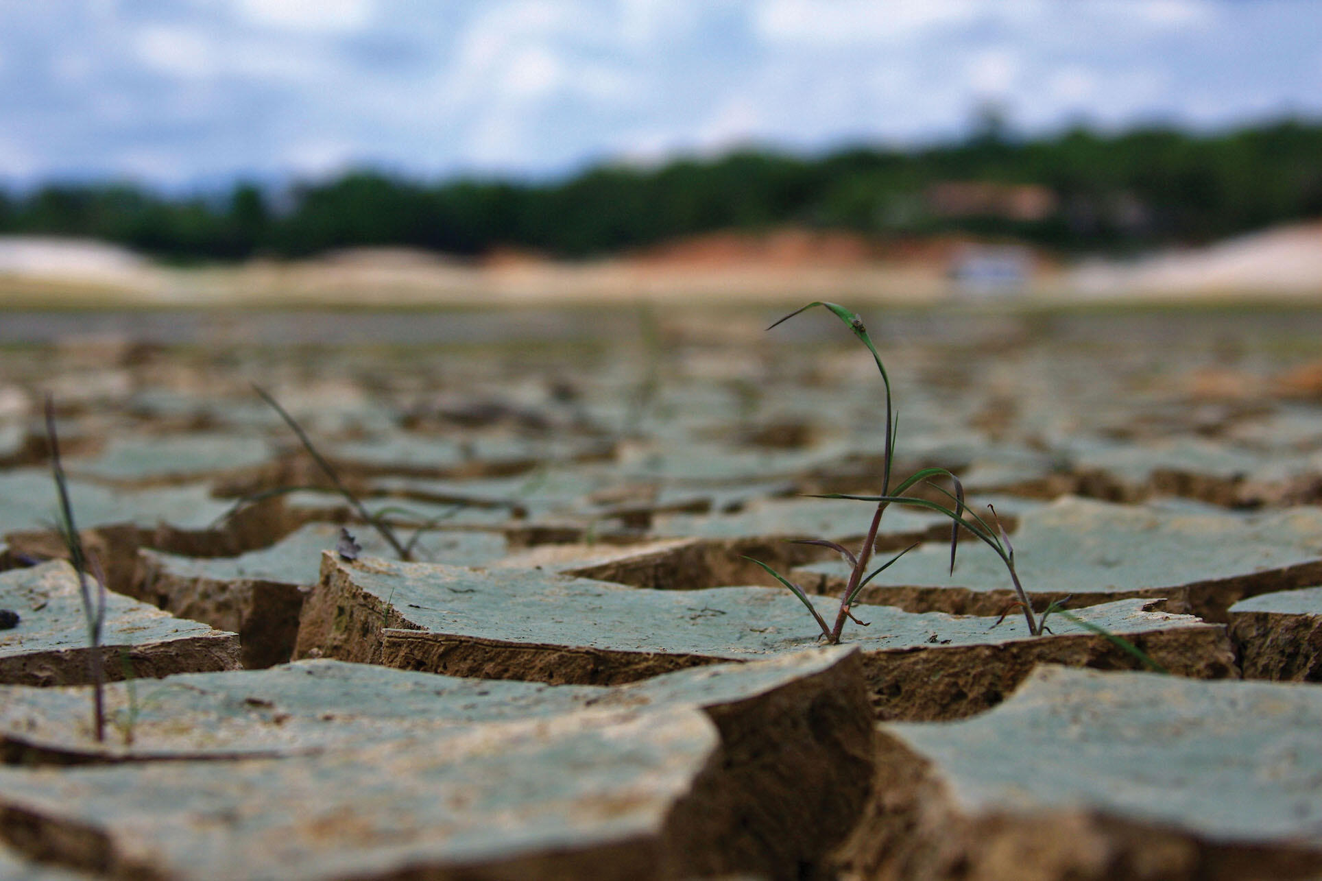 Cracked dry mud lines a dry riverbed in Amazonas, Brazil. (Photo by Hudsön.)