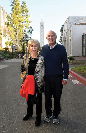 Harley Shaiken with Isabel Allende at UC Berkeley, February 2020. (Photo by Peg Skorpinski.)