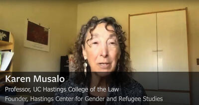 Karen Musalo discusses Covid-19 and immigration, May 2020. (Images by CLAS staff.) Karen Musalo discusses Covid-19 and immigration, May 2020. (Images by CLAS staff.)