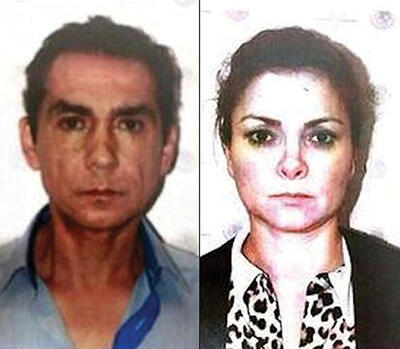 Police mug shots of the former mayor of Iguala, José Luis Abarca, and his wife. (Photo from Associated Press.)