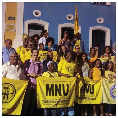 Members in yellow shirts at an MNU rally in Salvador da Bahia celebrating 40 years of the movement, July 2018. (Photo courtesy of MNU Salvador/@ermeval.)